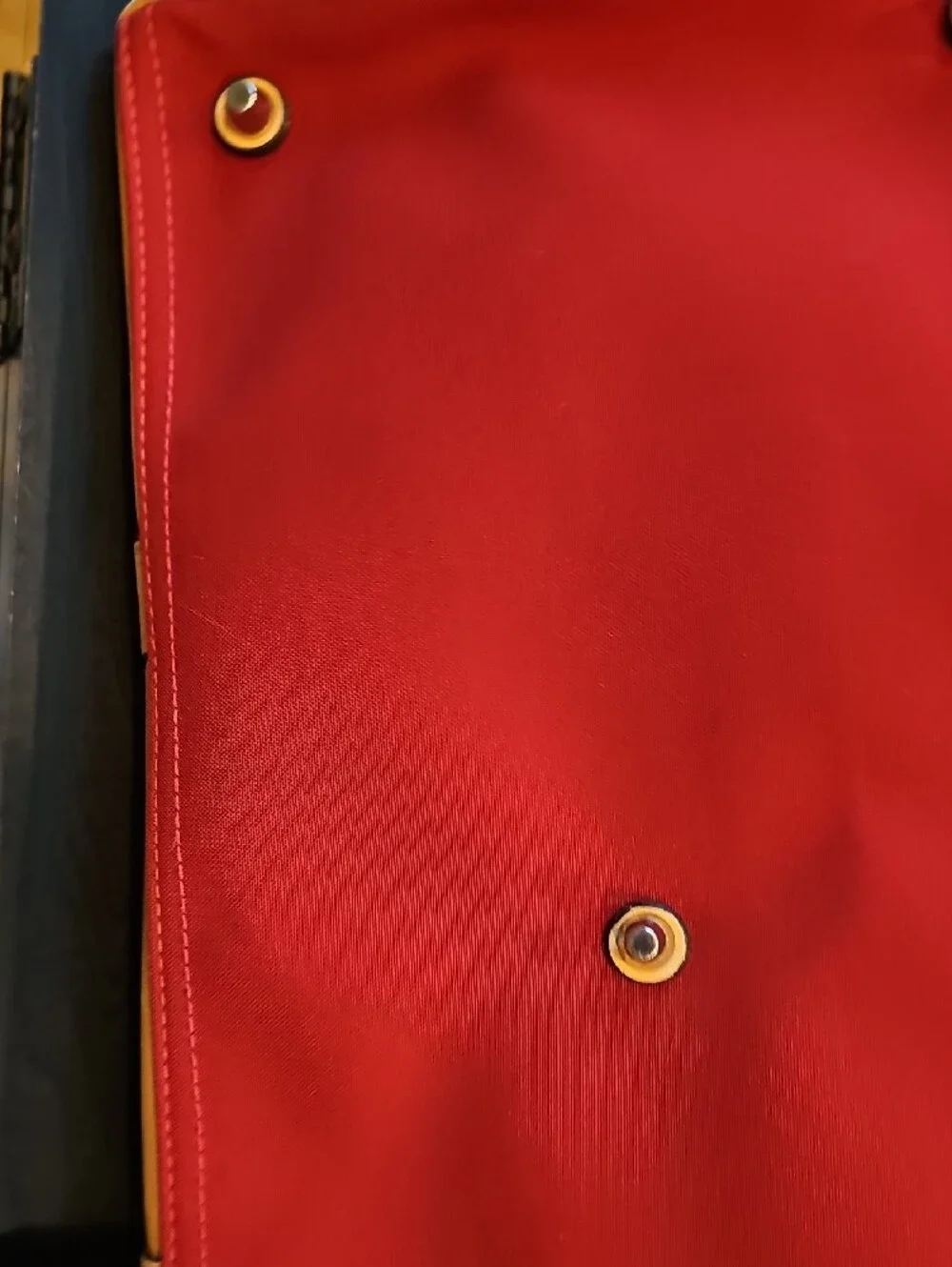 Coach Red Canvas Travel Tote with Tan Leather Trim Lock, Tag